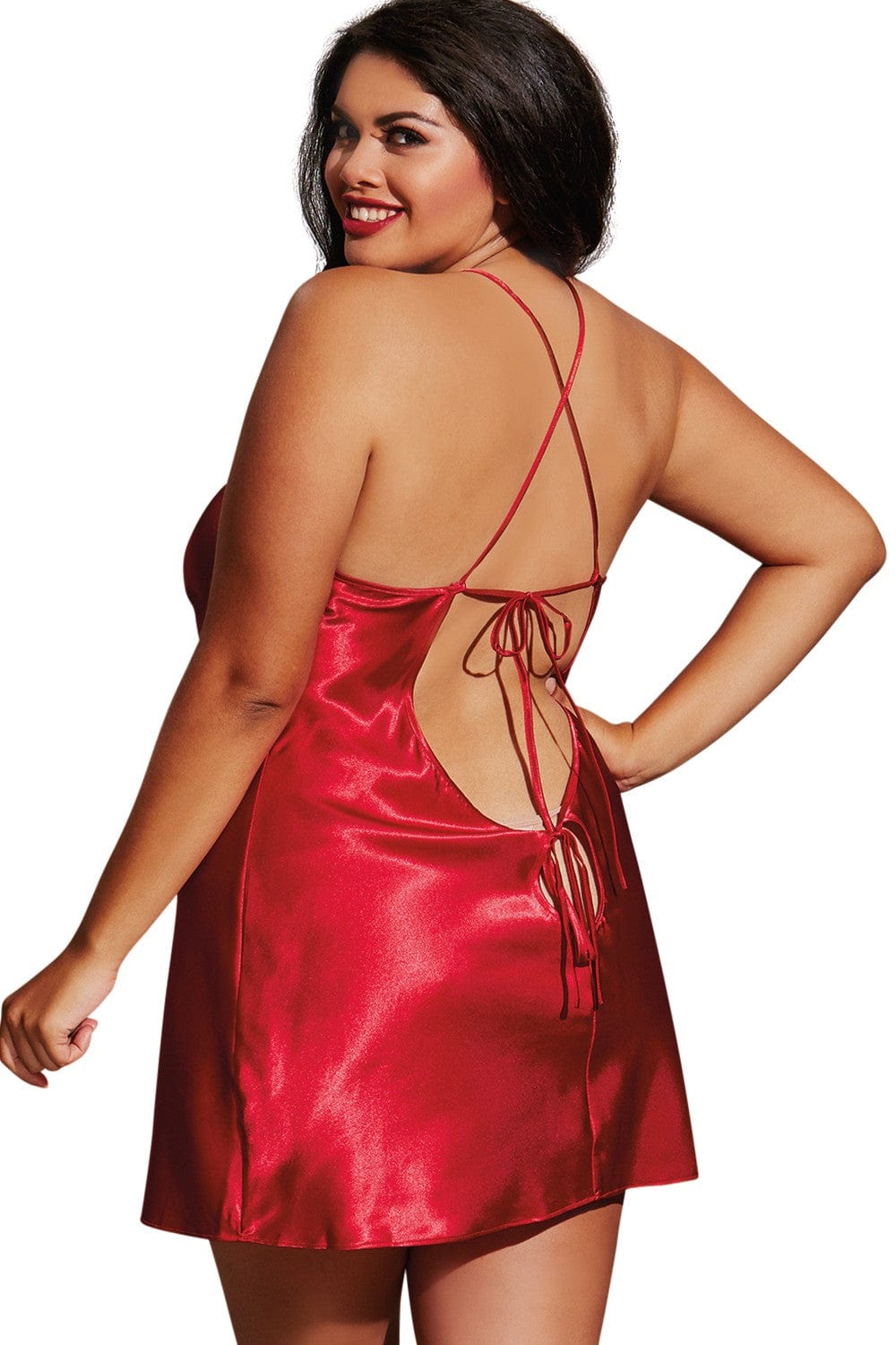 Nuisette grande taille rouge avec peignoir satinés - DG3717XRED