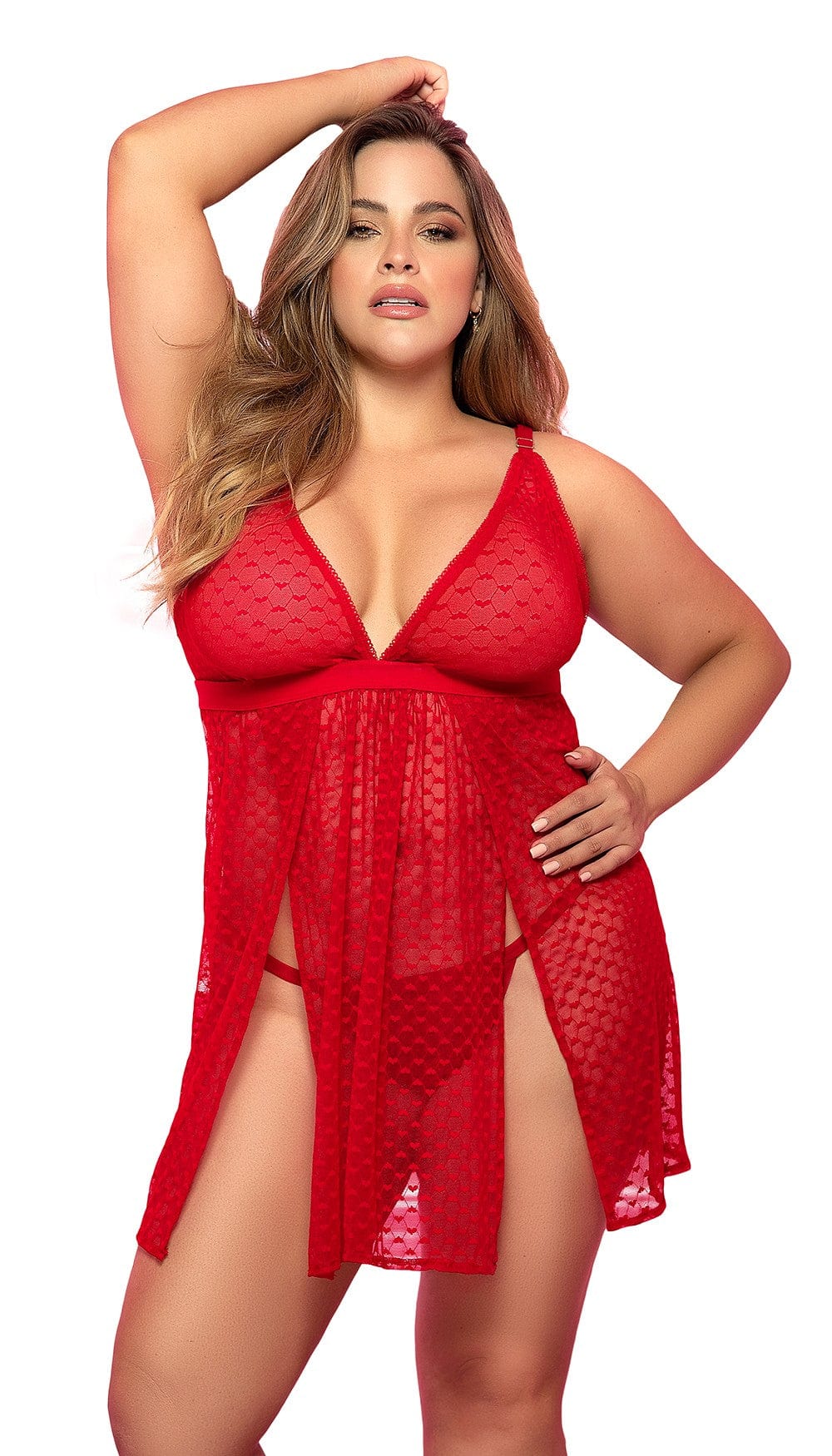 Nuisette, grande taille, rouge imprimé de petit coeurs de douceur - MAL7353XRED