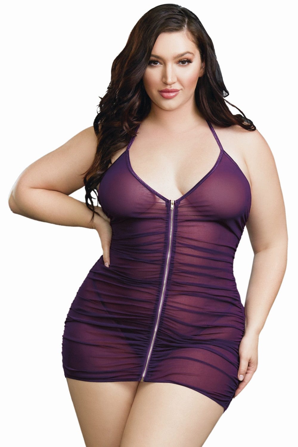 Nuisette grande taille violette froncée avec zip - DG11517XPLU