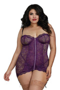 Nuisette Jarretière Grande Taille Dentelle Prune