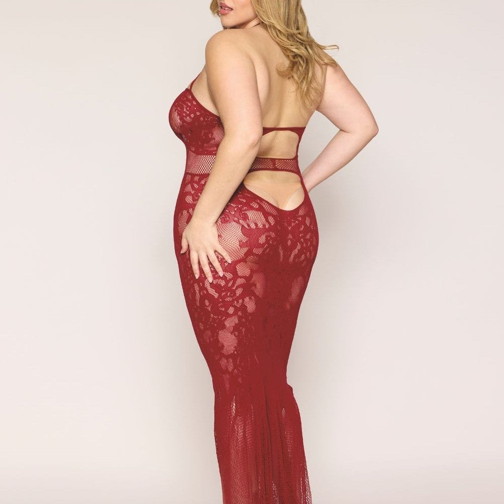 Nuisette longue grande taille en résille rouge - DG0487XRED