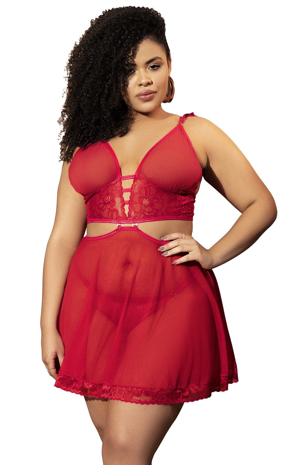 Nuisette sensuelle, grande taille, rouge transformable, 2 en 1 - MAL7386XRED