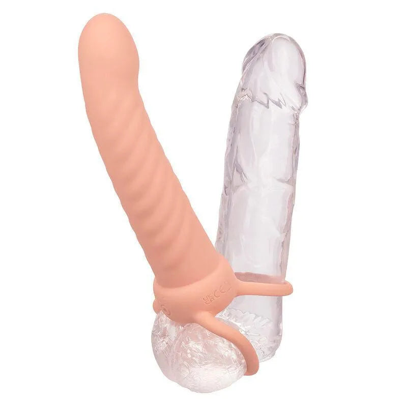 Pénétrateur Double Silicone Nervuré Rechargeable Pour Double Pénétration