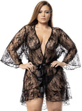 Peignoir Grande Taille Noir Dentelle Asymétrique