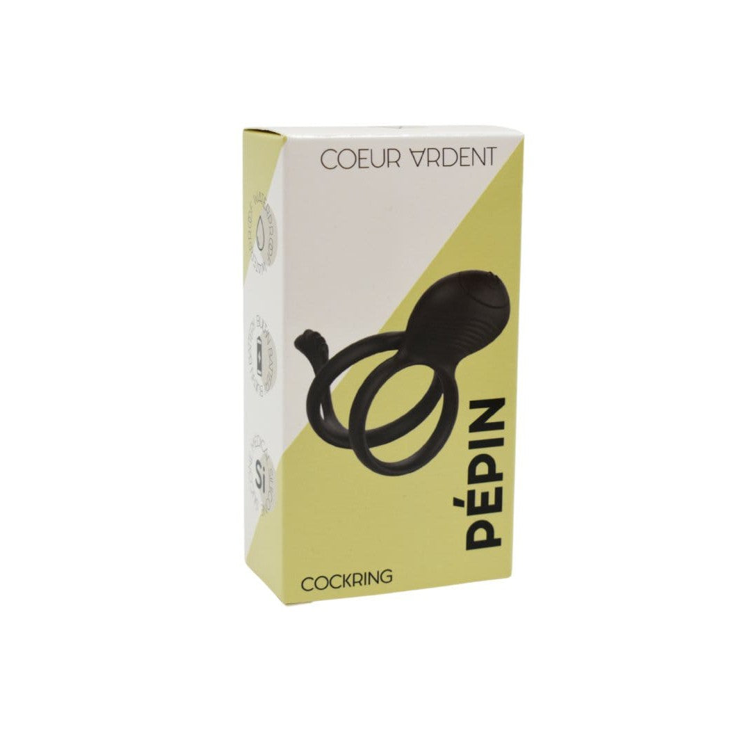 PEPIN, Cockring à double anneaux dans un silicone médical doux avec 1 mode de vibration - COR032BLK