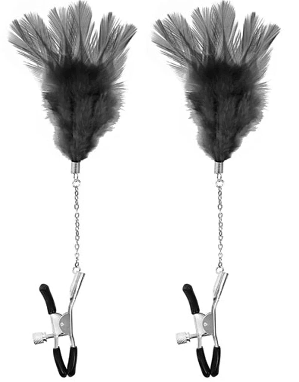 Pinces À Seins Bdsm Réglables Avec Plumes Noires