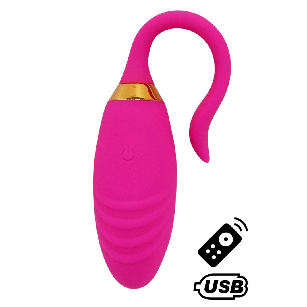 PLEASURE, Un Œuf vibrant USB avec télécommande, dans un silicone médical doux et rainuré - B24PNK