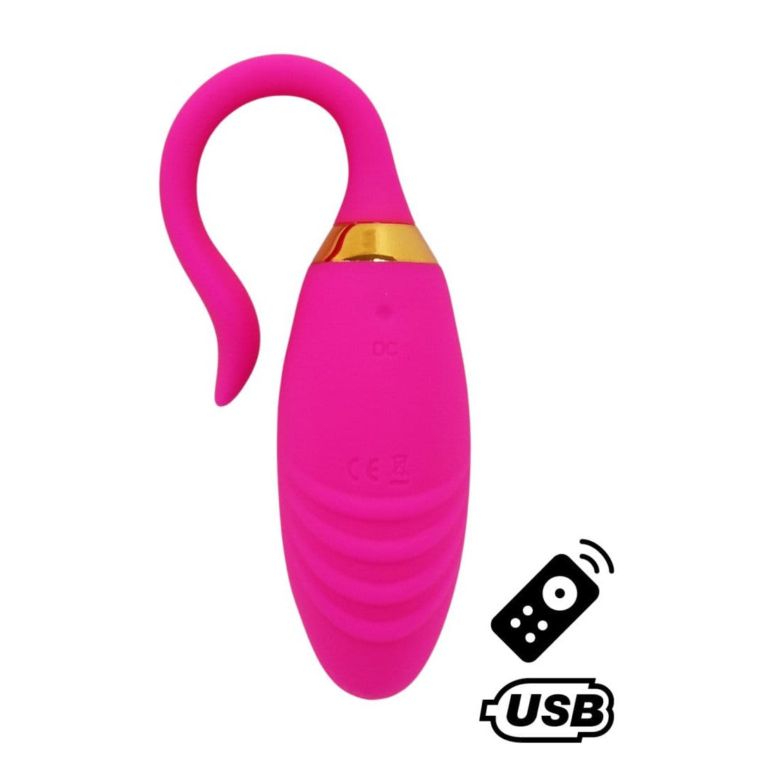 PLEASURE, Un Œuf vibrant USB avec télécommande, dans un silicone médical doux et rainuré - B24PNK