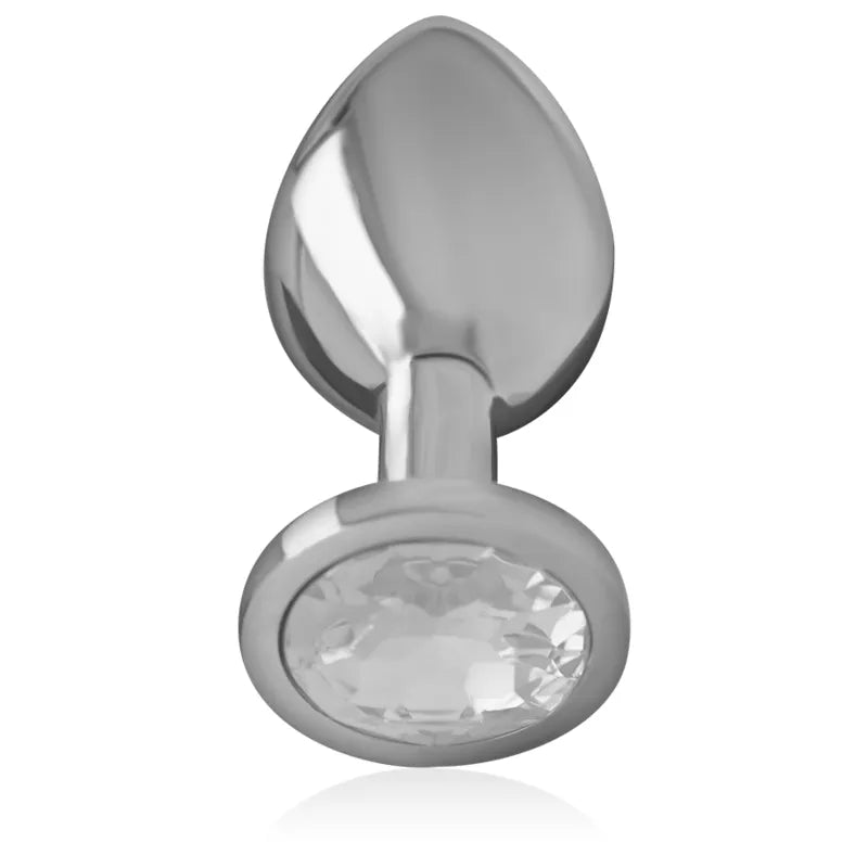 Plug anal en métal argenté avec bijou en diamant, design élégant et raffiné, pour plaisir et luxe intimes.