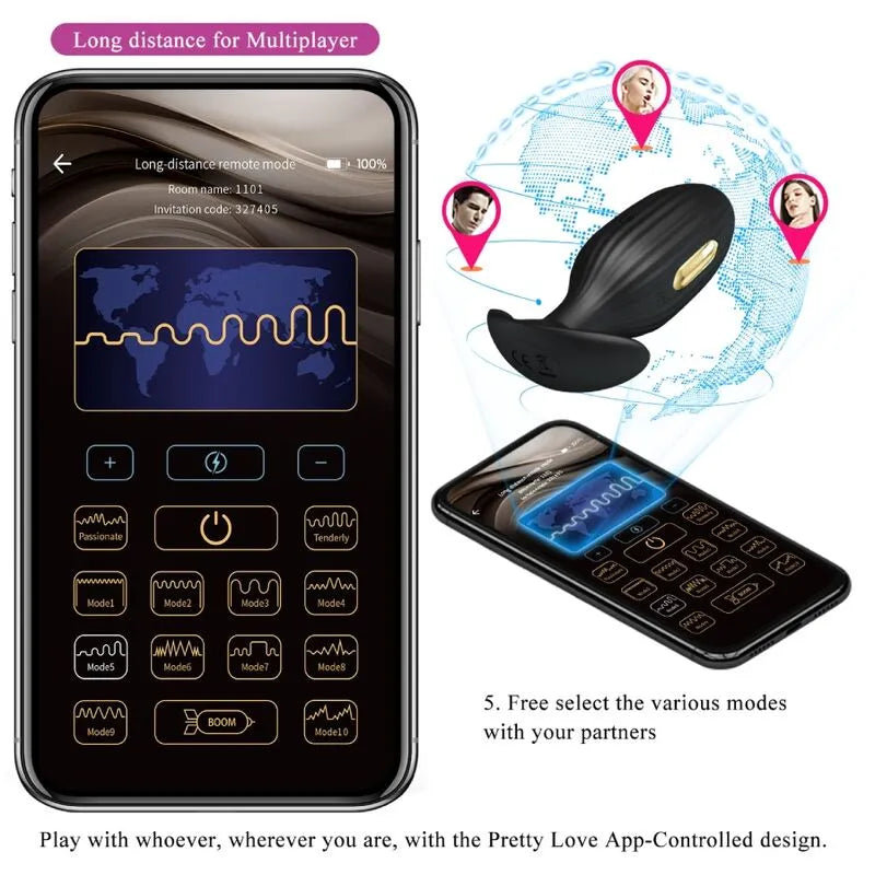 Plug Anal E-Stim Noir Rechargeable Avec Contrôle Mobile