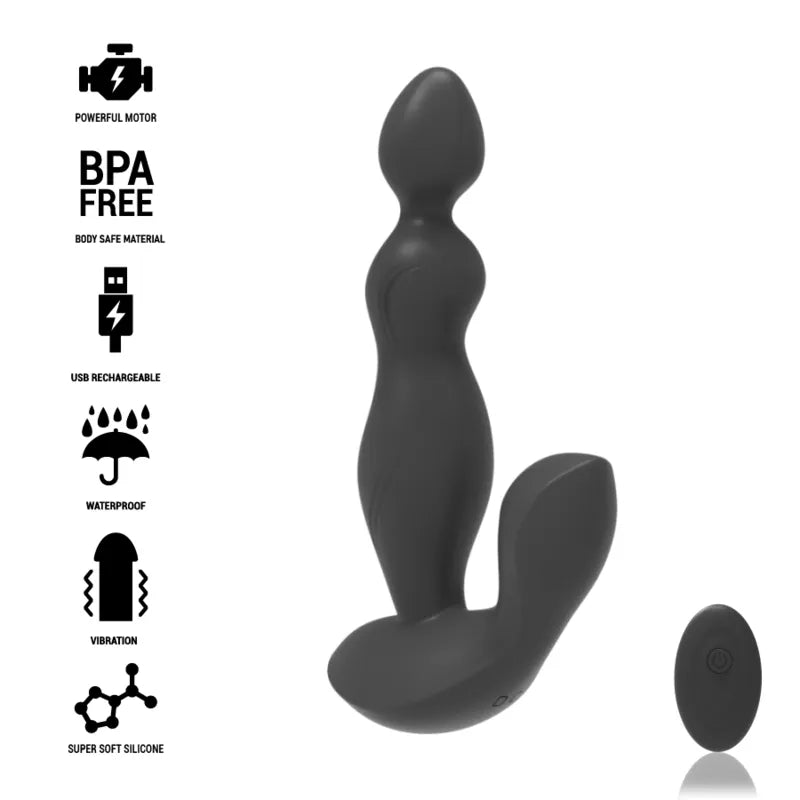 Plug Anal Vibrant Silicone Black&Silver Cora