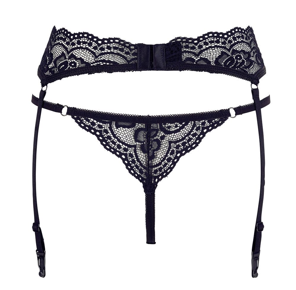 Porte-jarretelles en dentelle noire et string assorti - R232187410