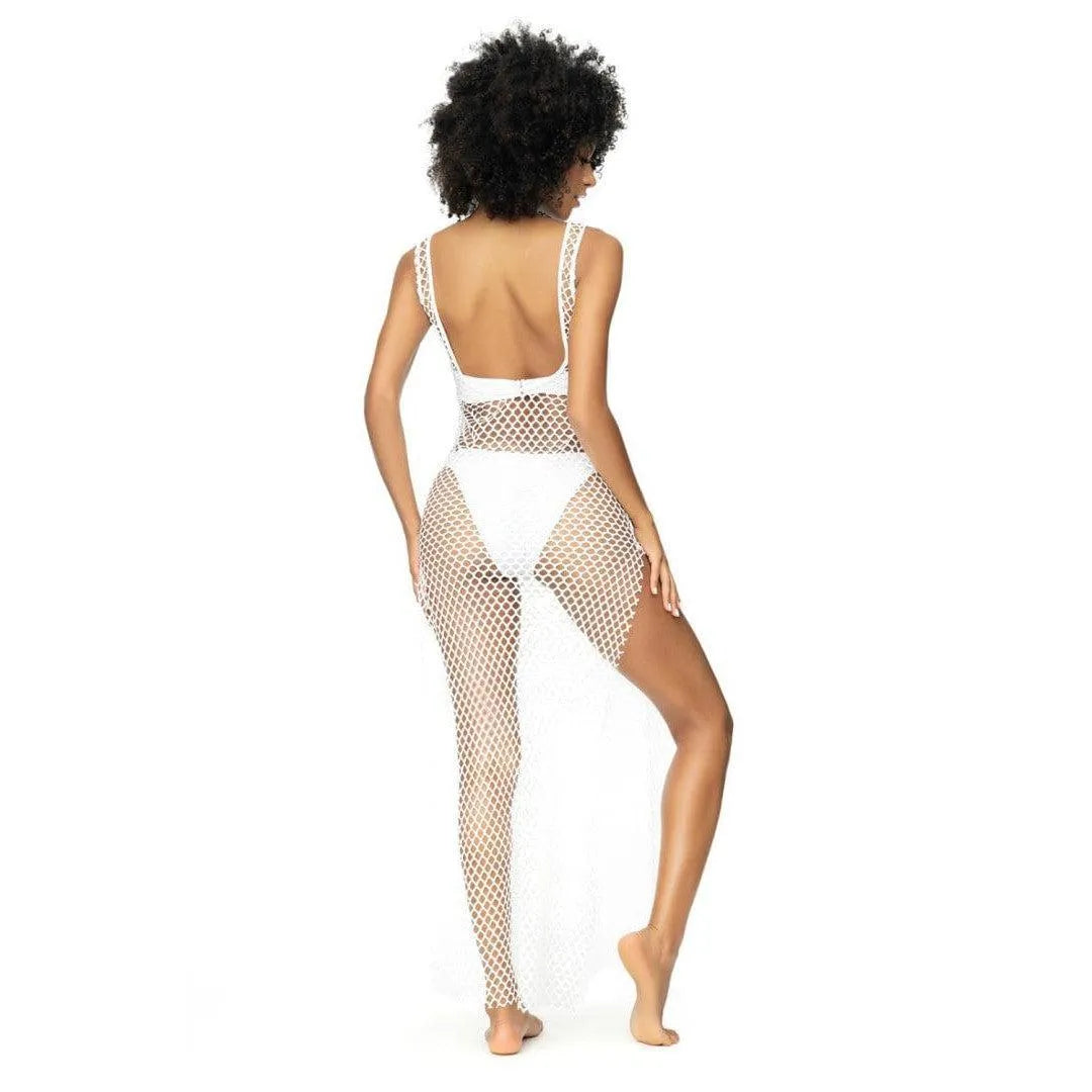 Robe De Plage Fendue En Résille Blanche