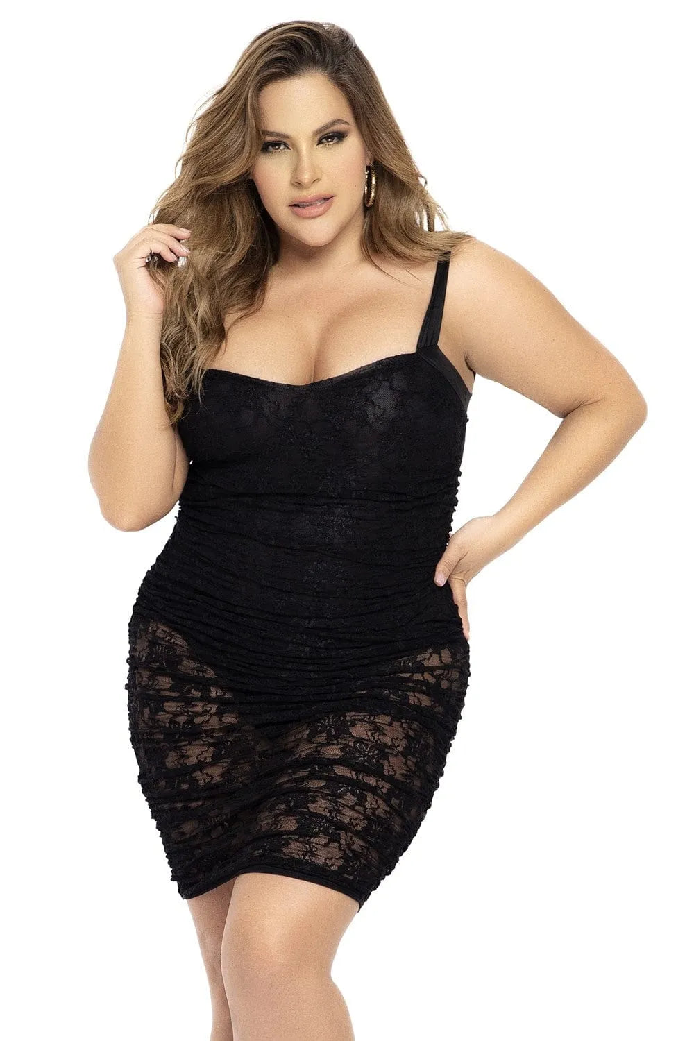 Robe Grande Taille Dentelle Noire Avec Body