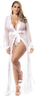 Robe Longue Grande Taille Résille Blanche À Pois