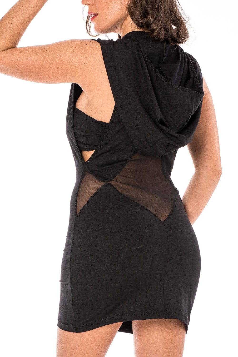 Robe noire sensuelle avec capuche et bandeau poitrine Adriana - LDP2BLK