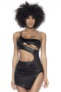 Robe Noire Sexy Effet Mouillé Avec Découpes