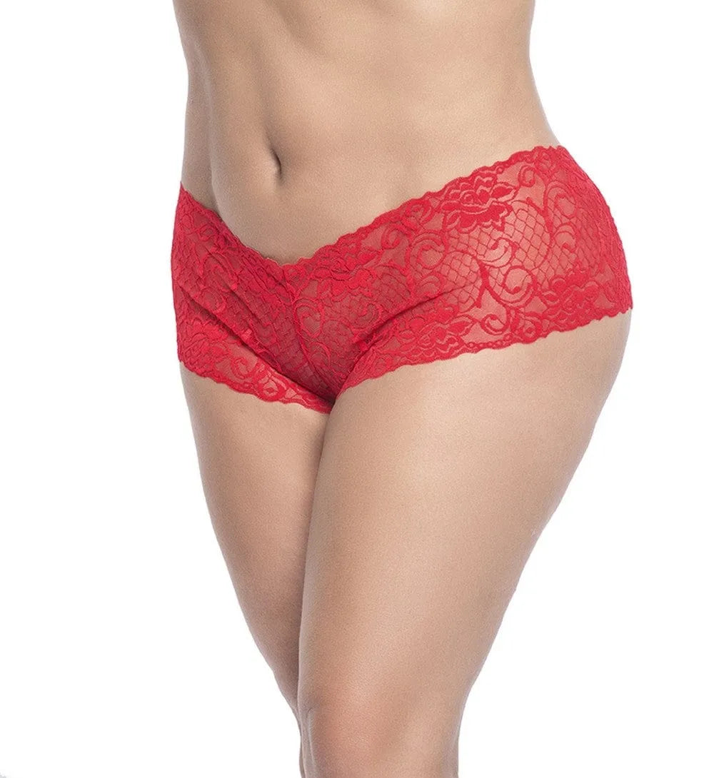 Shorty Grande Taille Dentelle Rouge Ultra Doux