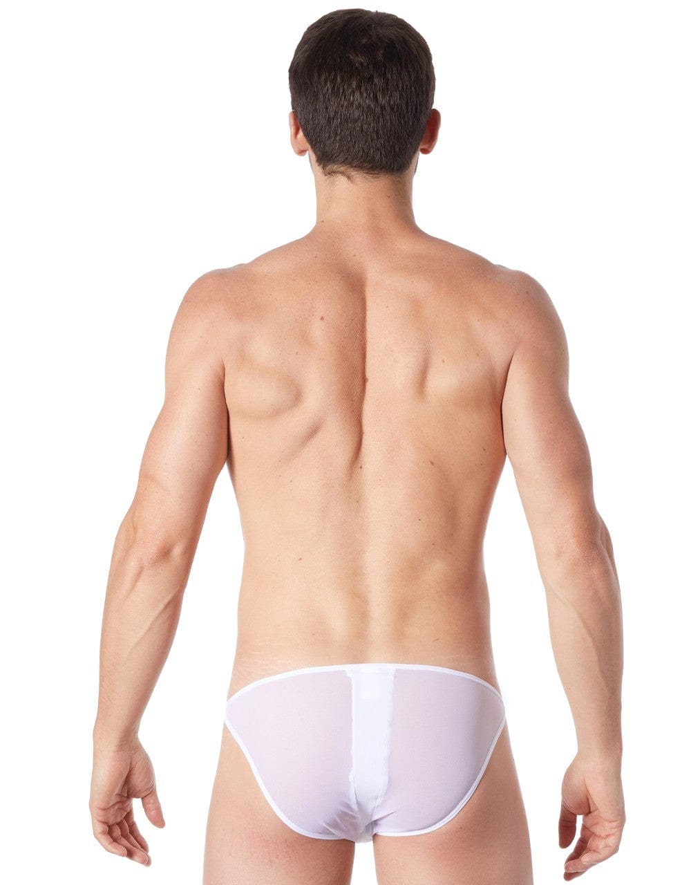 Slip brief blanc sexy avec fermeture éclair et cà´tés style cuir dos transparent - LM813-61WHT