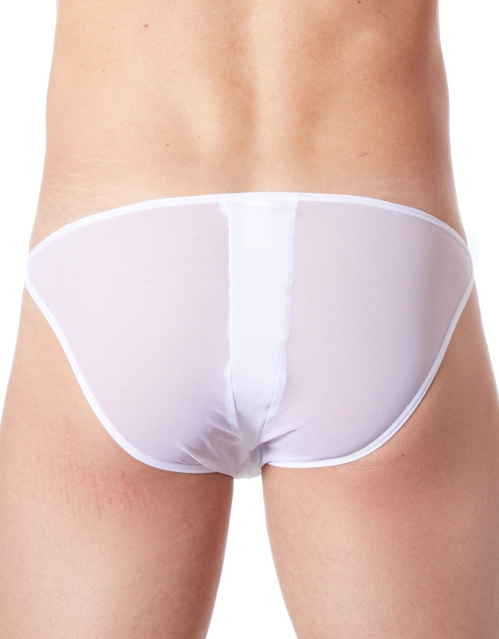 Slip brief blanc sexy avec fermeture éclair et cà´tés style cuir dos transparent - LM813-61WHT