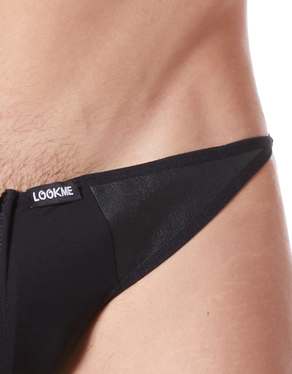 Slip brief noir sexy avec fermeture éclair et côtés style cuir dos transparent - LM813-61BLK