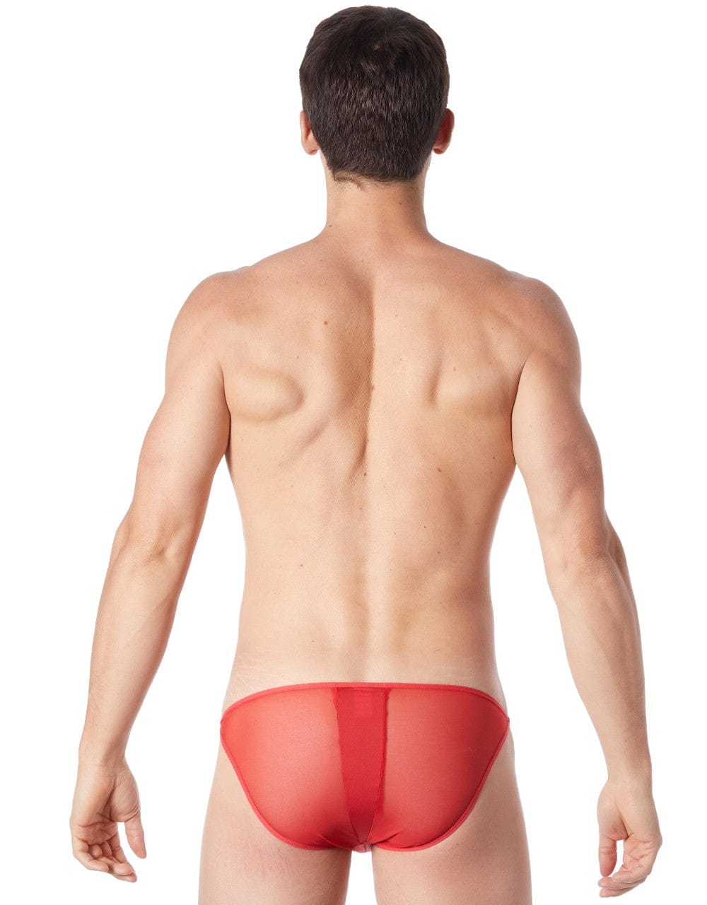 Slip brief rouge sexy avec fermeture éclair et cà´tés style cuir dos transparent - LM813-61RED