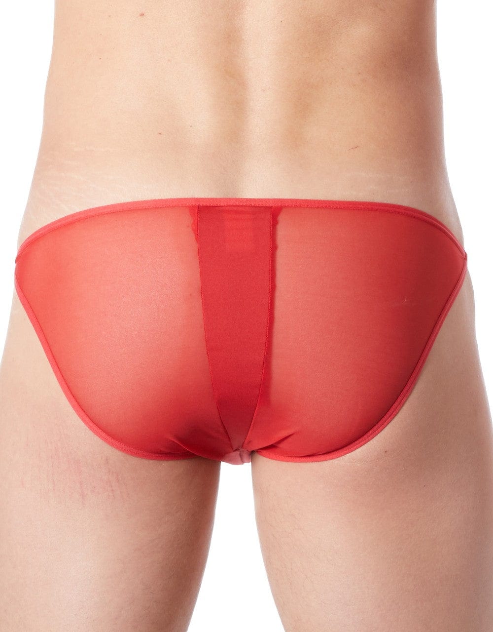 Slip brief rouge sexy avec fermeture éclair et cà´tés style cuir dos transparent - LM813-61RED