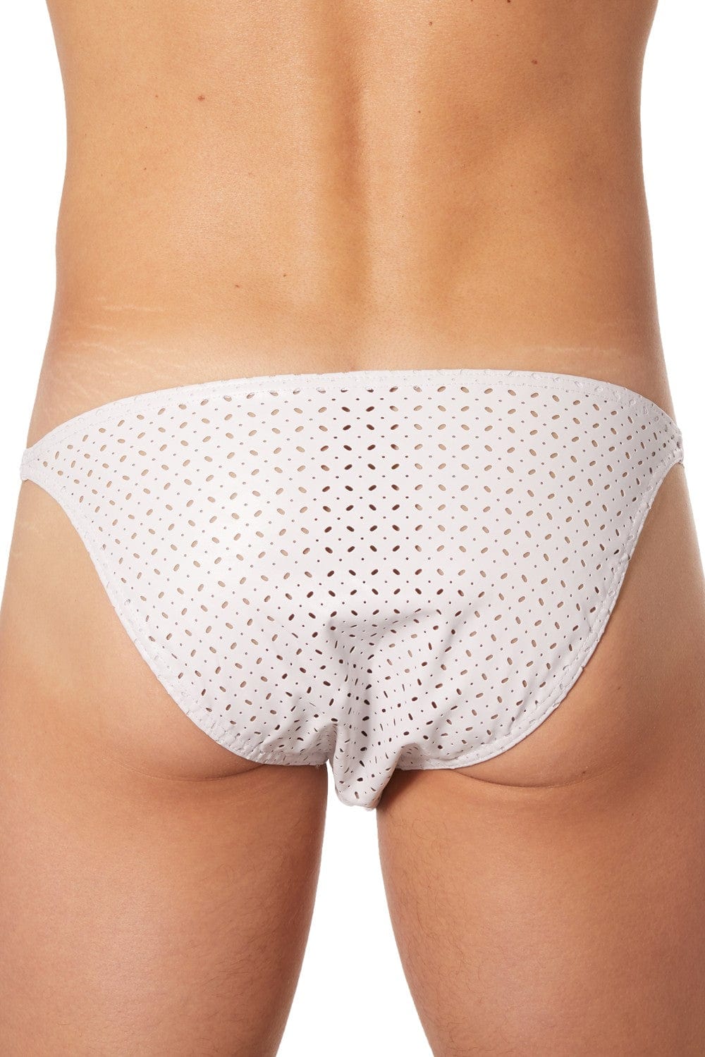 Slip échancré blanc simili cuir finement ajouré - LM811-61WHT