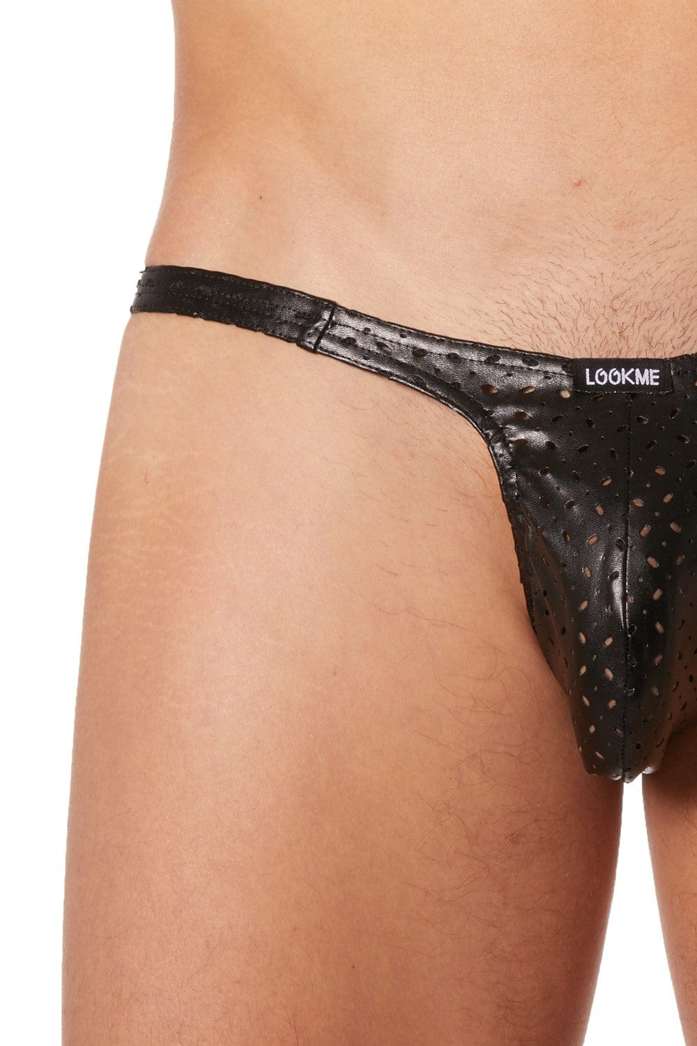 Slip échancré noir simili cuir finement ajouré - LM811-61BLK