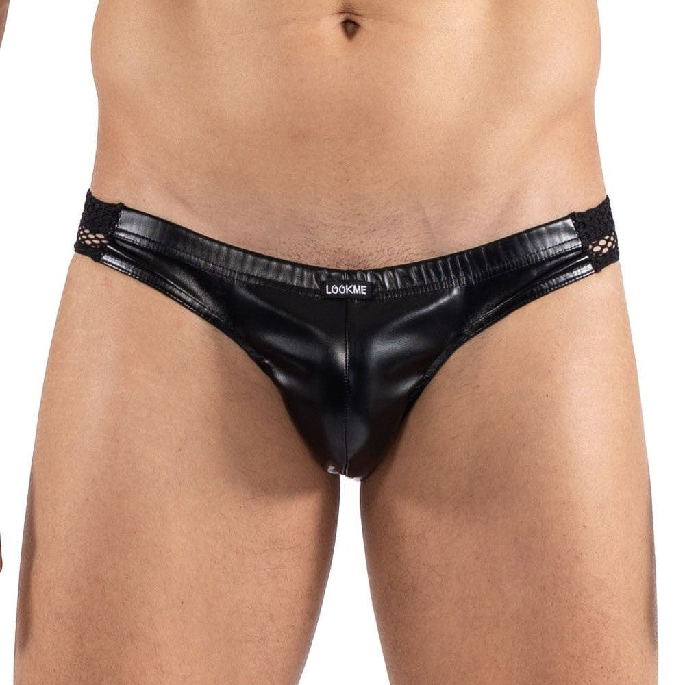 Slip noir Black Desire en simili cuir - LM2401-61BLK