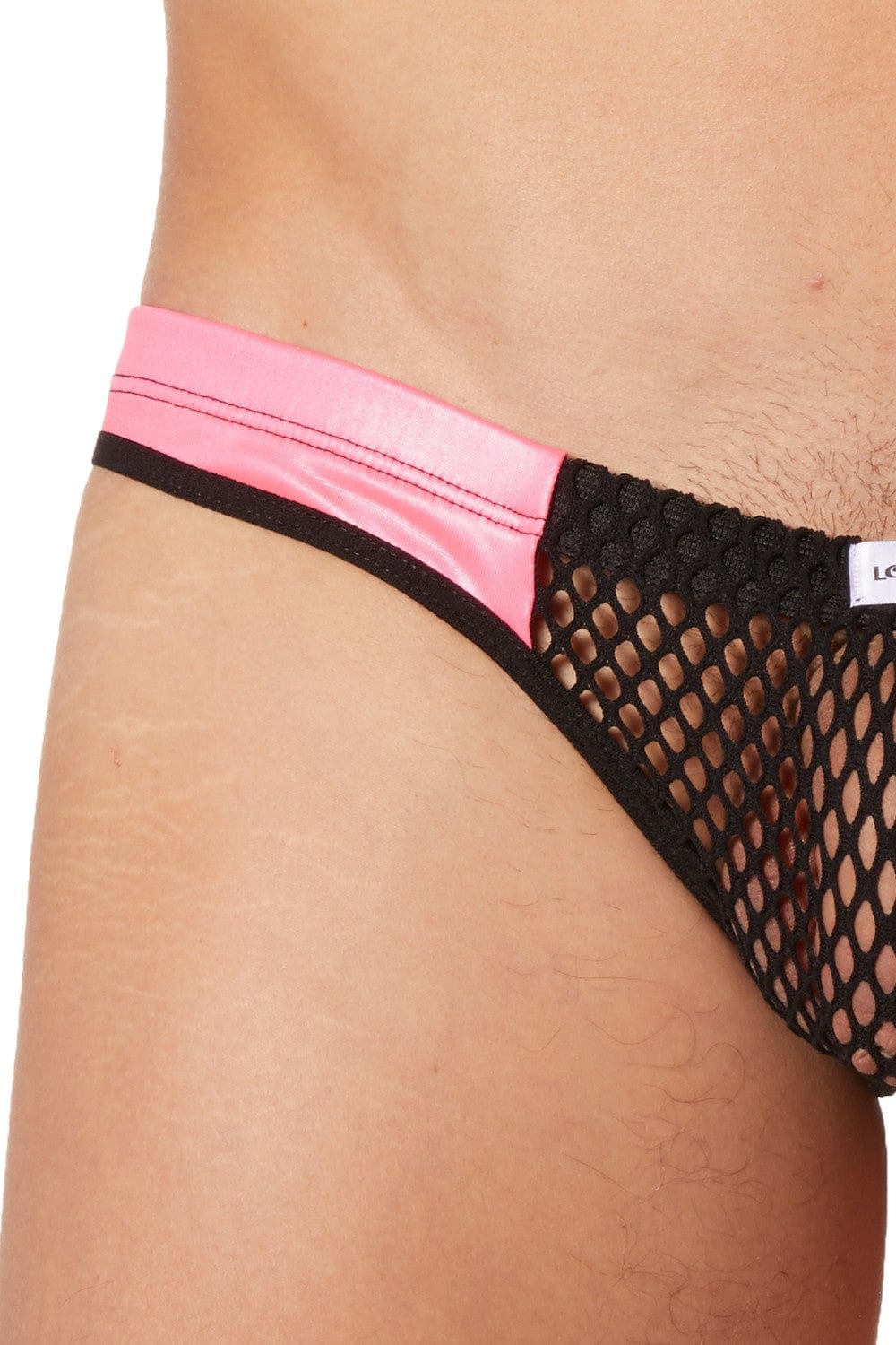 Slip noir filet avec bandes simili cuir roses - LM911-61MBKM