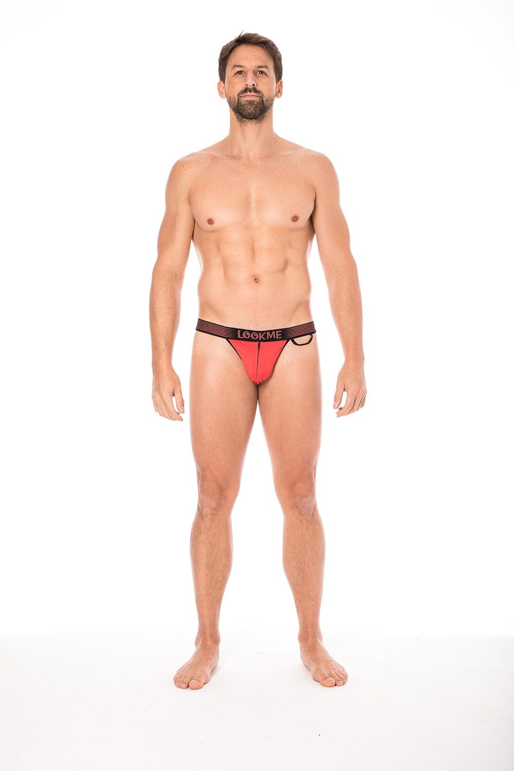 Slip rouge échancré avec zip - LM2003-61RED