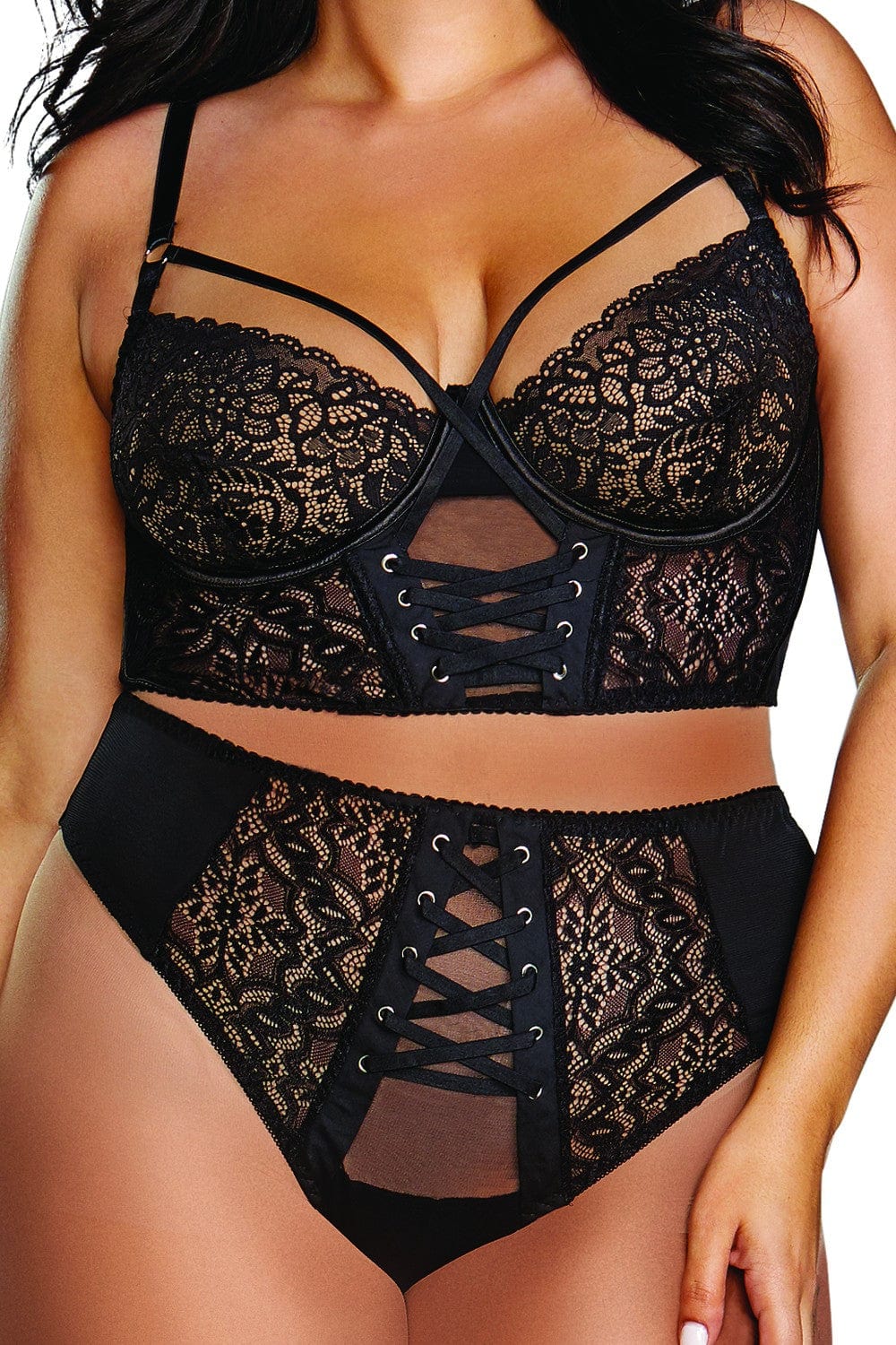 Soutien gorge bustier string noir assorti grande taille - DG12163XBLK