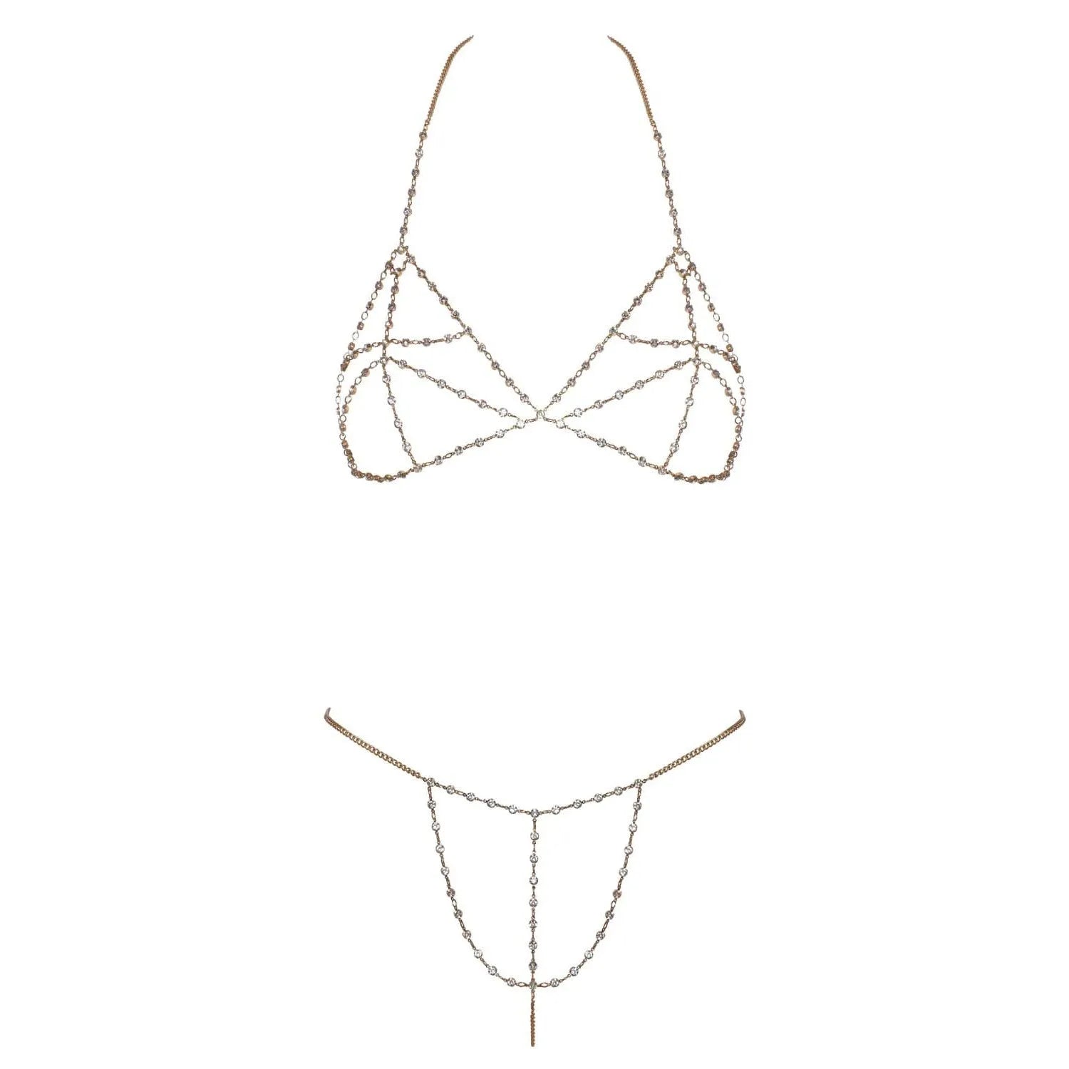 Soutien-Gorge Et String Chainette Dorée Strass