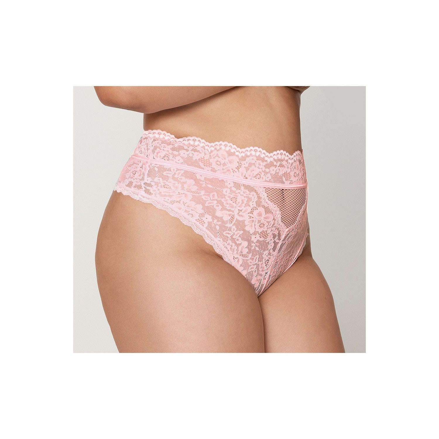 String grande taille dentelle taille haute rose - DG1477XPNK