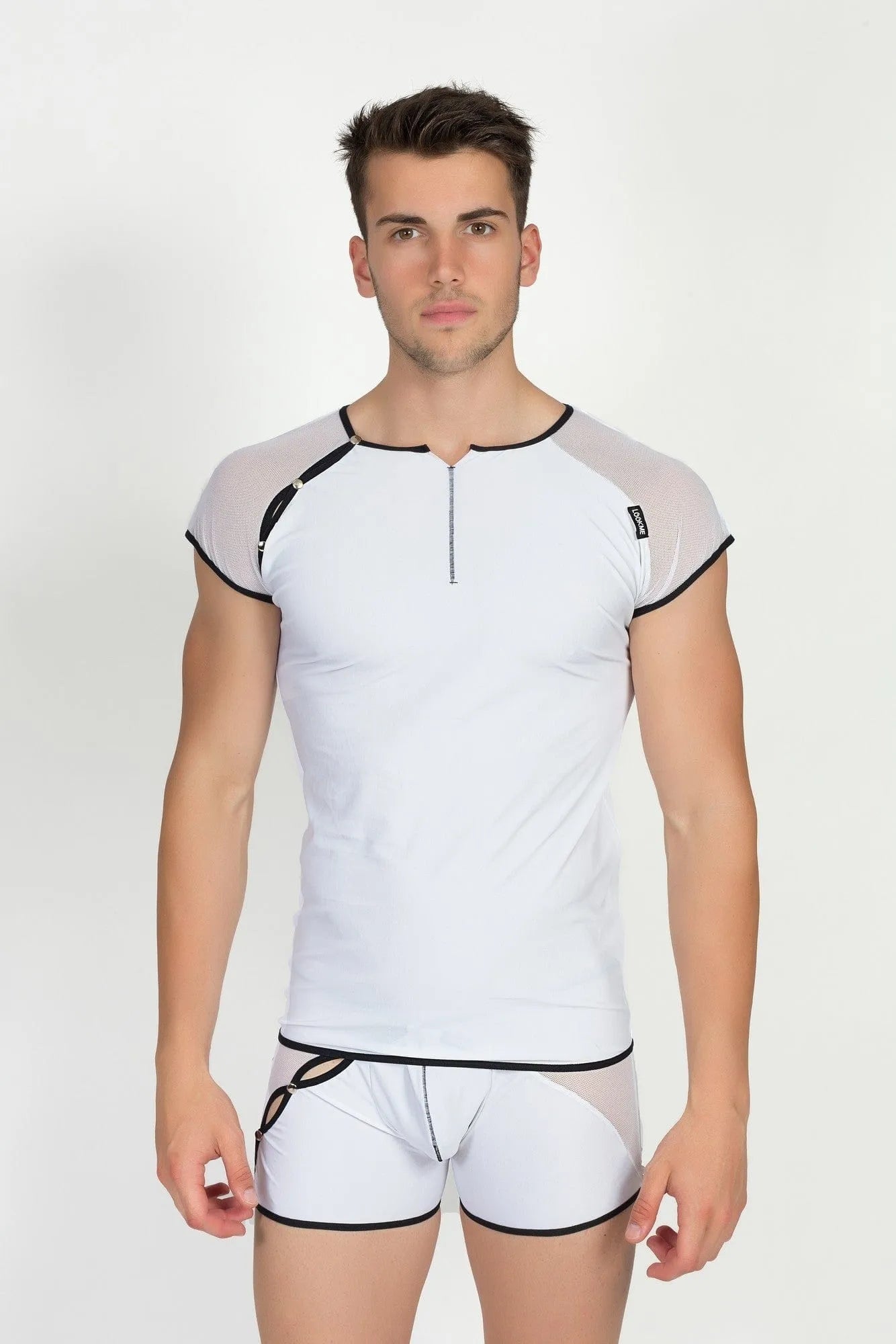 T-Shirt Bi-Matière Mode Avec Fausse Fermeture