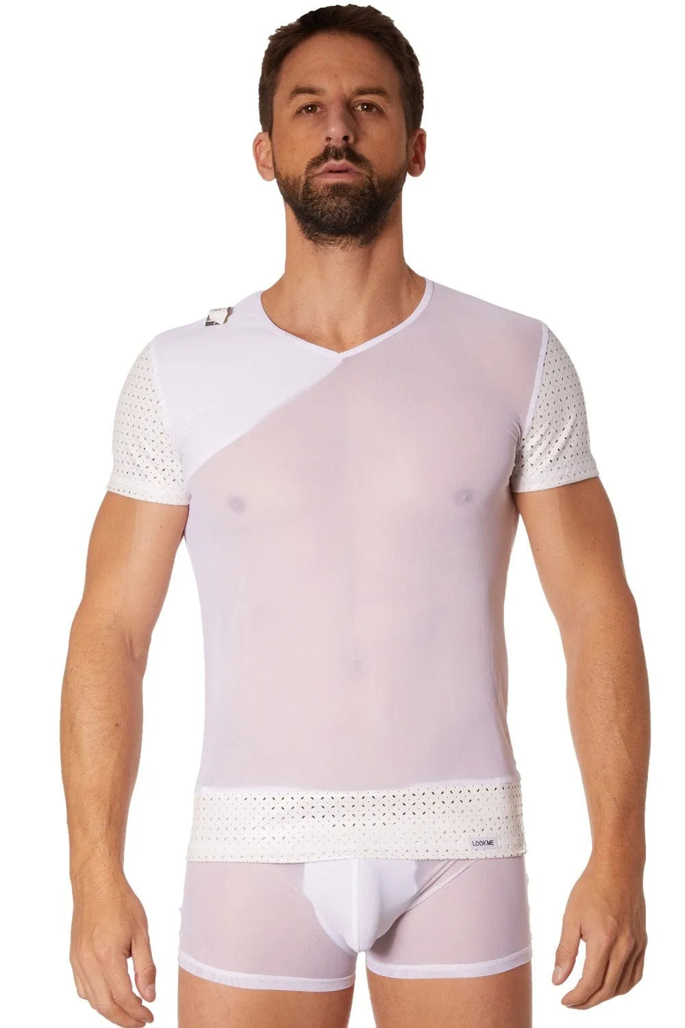 T-Shirt Blanc Lingerie Masculine Transparent Brillant
