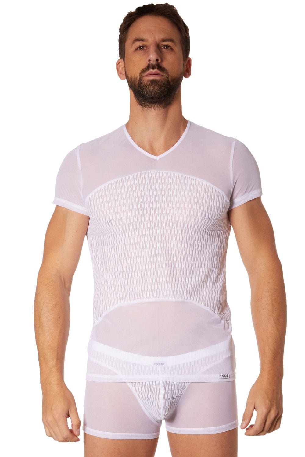 T-shirt blanc maille et motifs - LM901-81WHT