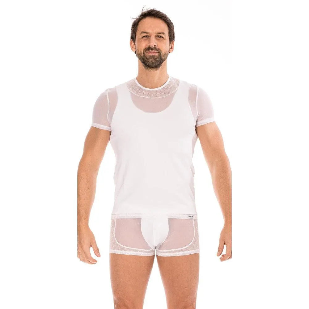 T-Shirt Blanc Résille Dentelle Pour Homme