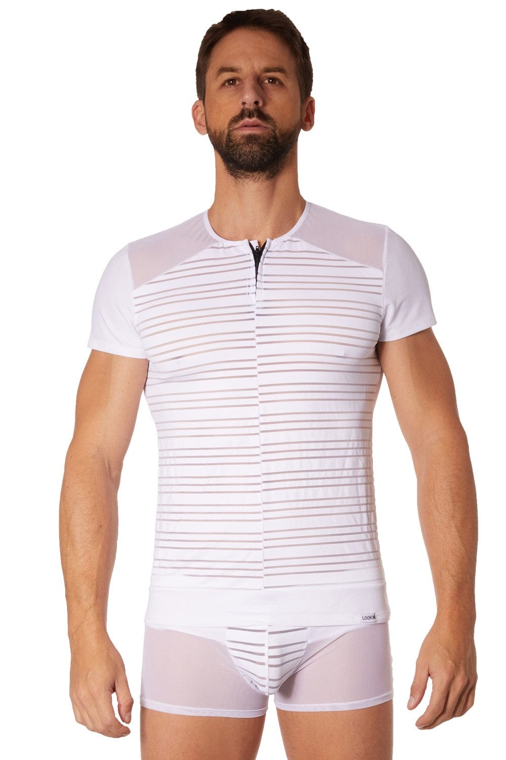 T-shirt blanc rayé opaque et transparent - LM906-81WHT