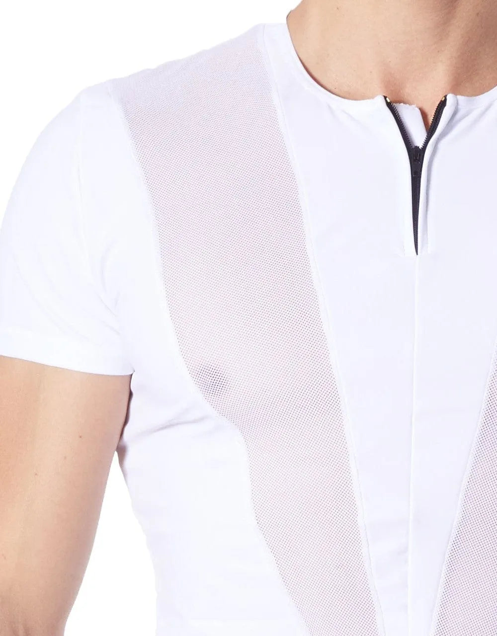 T-Shirt Blanc Sexy Avec Résille Et Zip