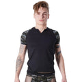 T-Shirt Noir Camouflage Manches Courtes Résille