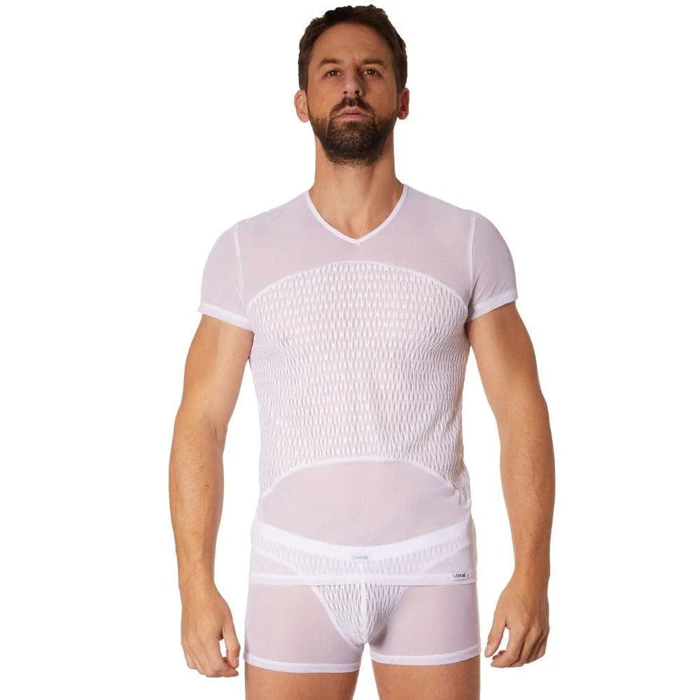 T-Shirt Sexy Homme Maille Transparente Col V