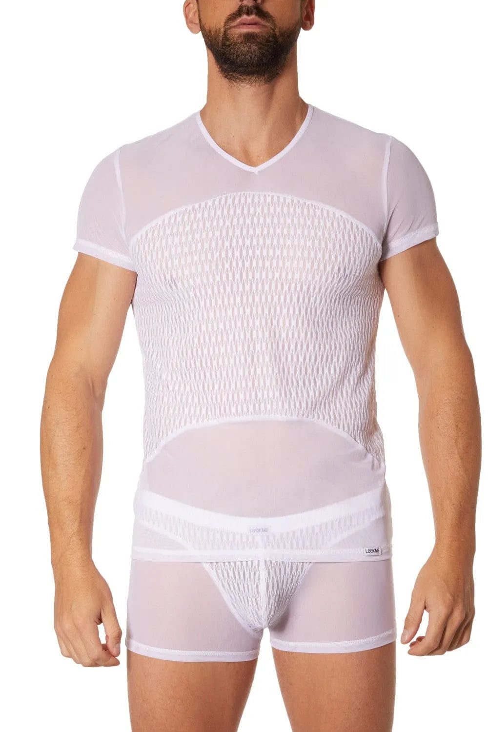 T-Shirt Sexy Homme Maille Transparente Col V