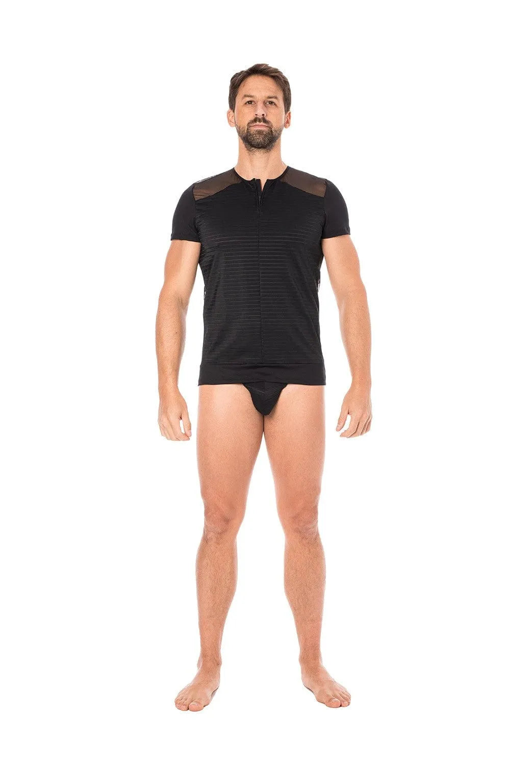 T-Shirt Sexy Noir À Rayures Transparentes Et Opaques