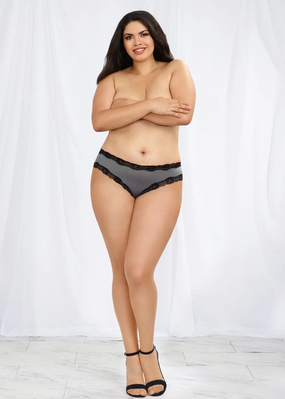 Tanga Grande Taille Gris Satiné Dentelle
