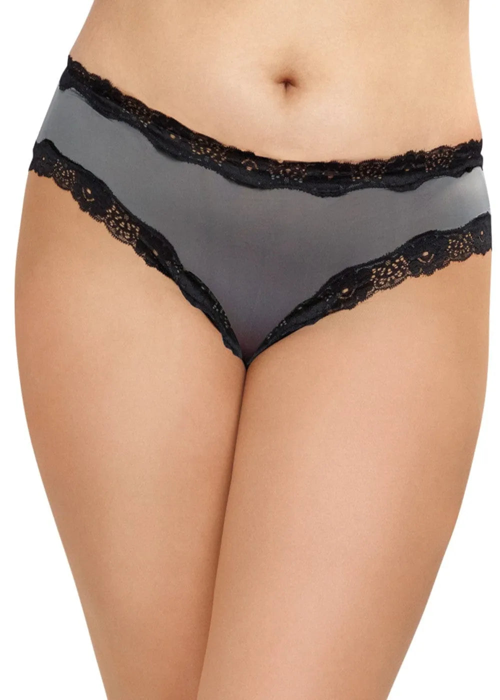 Tanga Grande Taille Gris Satiné Dentelle