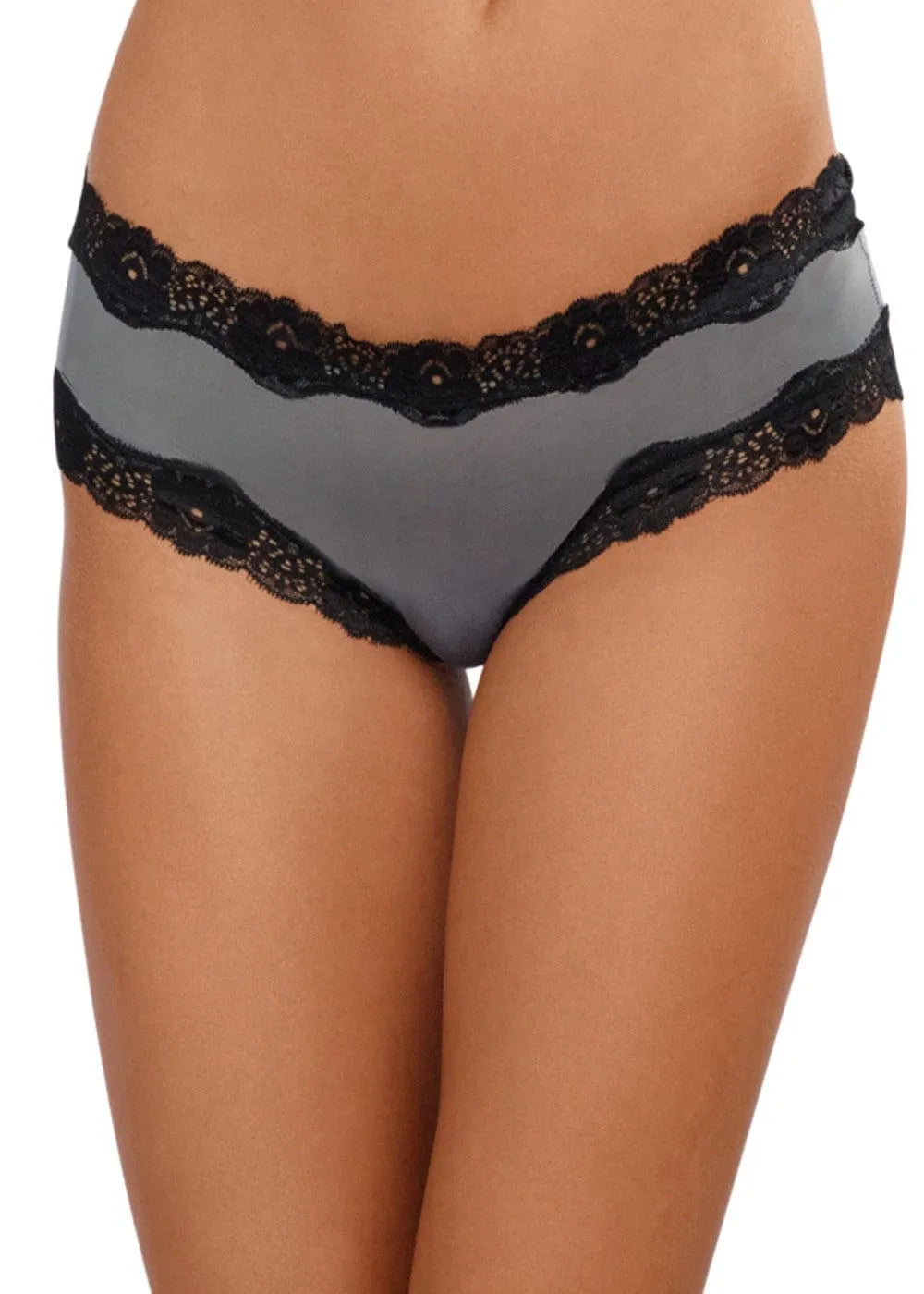 Tanga Gris Sexy Avec Dentelle Noire