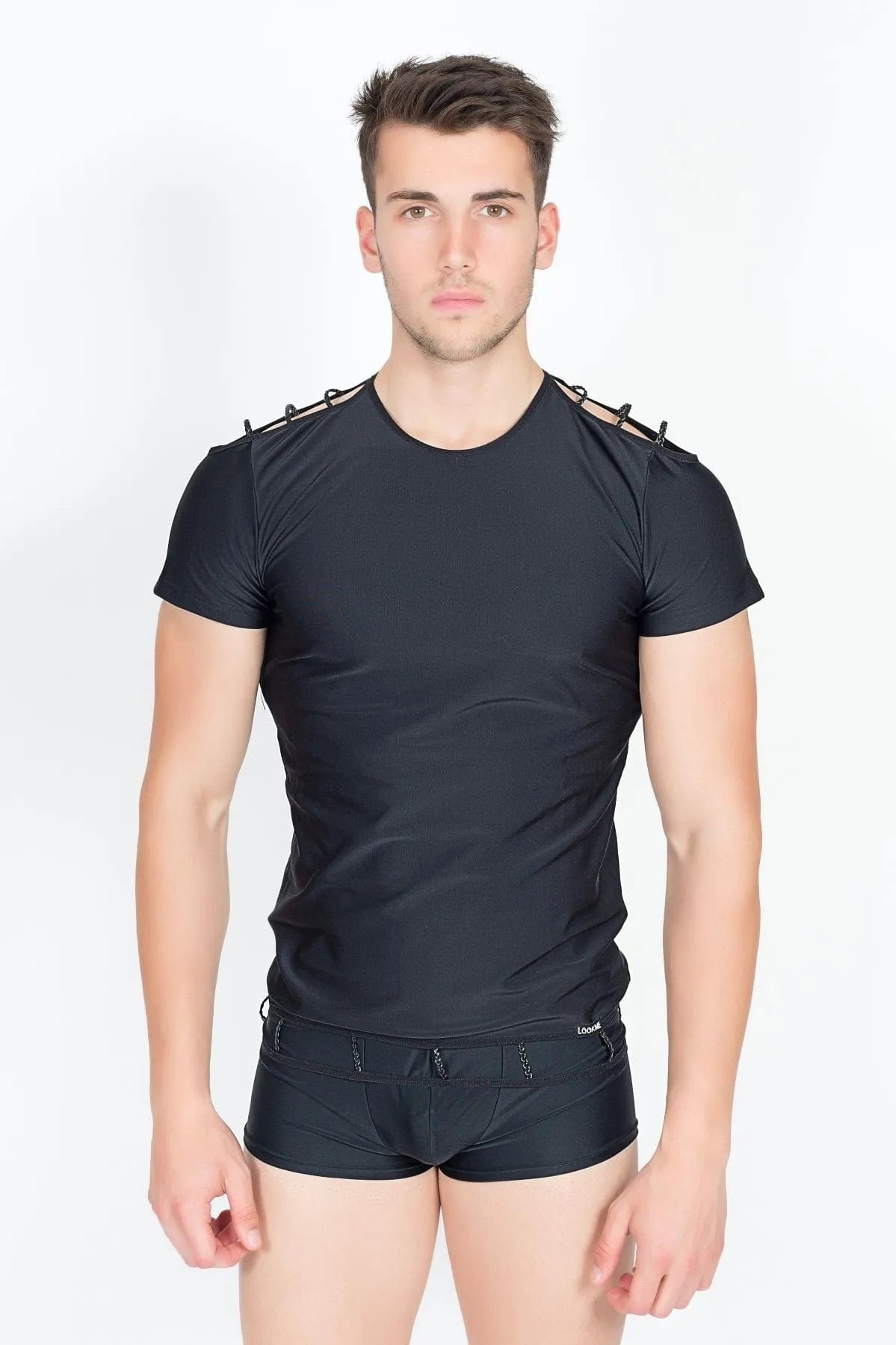 Tee-Shirt Ajouré Épaules Noir Rouge Blanc