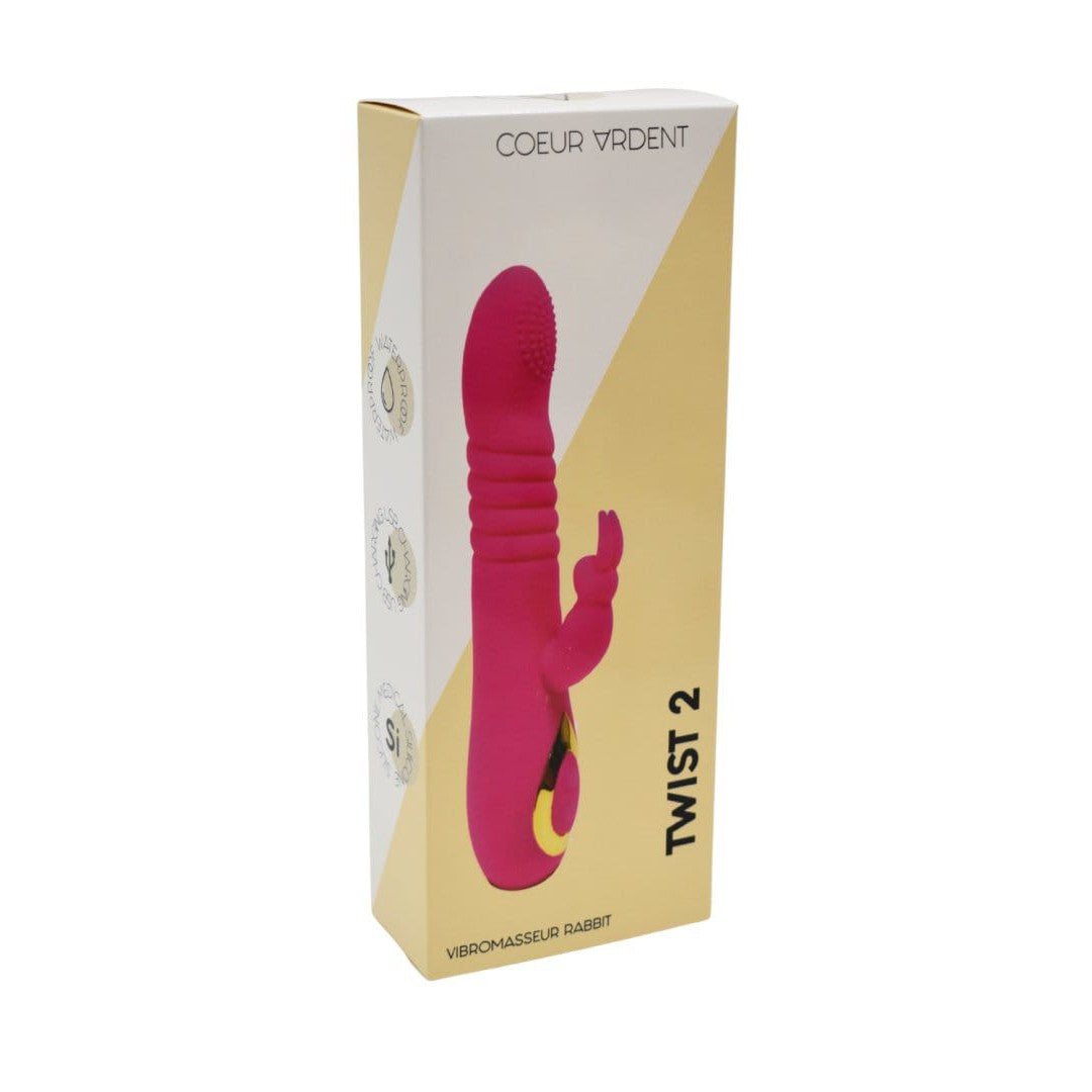 TWIST 2 Rose, Vibromasseur Rabbit "va-et-vient" USB en silicone médical, doté de 18 modes de stimulation - BQ587PNK